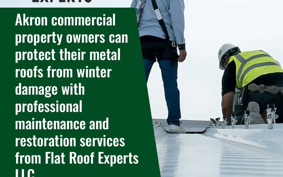 Commercial metal roof maintenance and restoration services in Akron by Flat Roof Experts LLC.